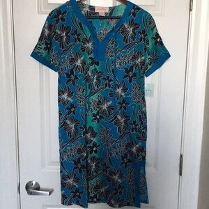 Coral Bay Blue Floral Cotton Tunic Top Swim Cover Up Dress | Size M (NWT)
